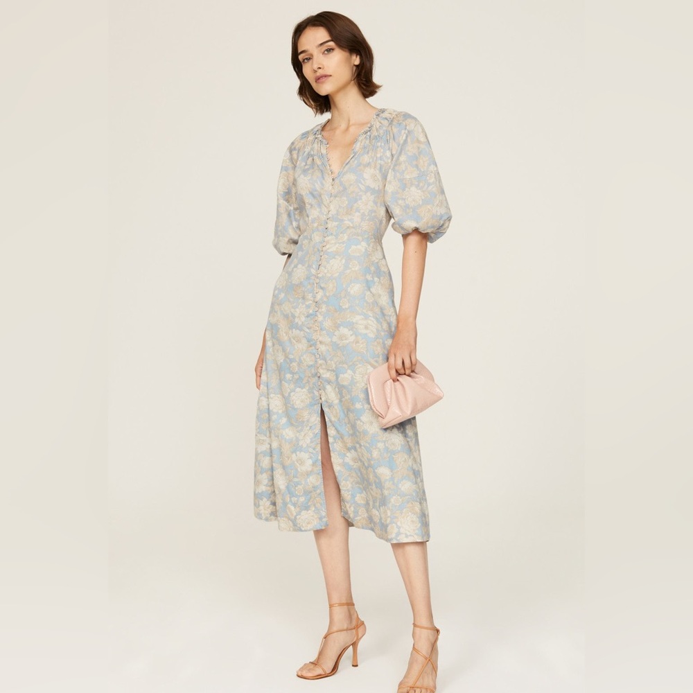 Rebecca Taylor Satin Leaf Floral Midi Dress